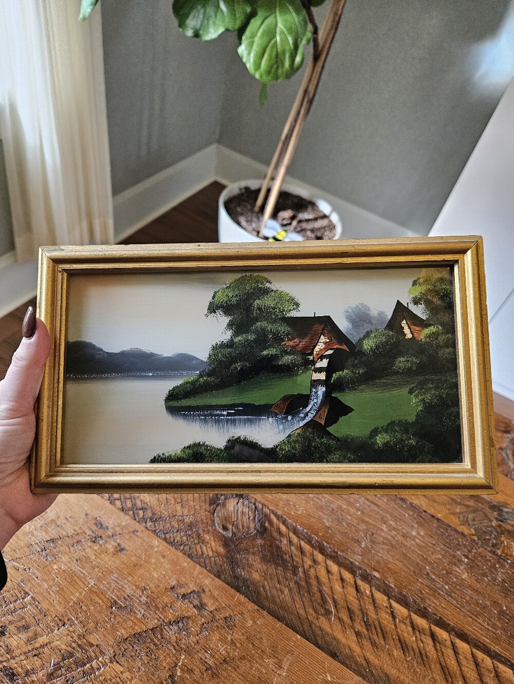 Vintage Framed Glass Cottage Art